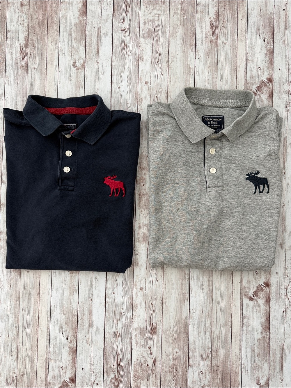 Abercrombie & Fitch Men's Polo Shirt Bundle sz Large Navy Red Gray Moose